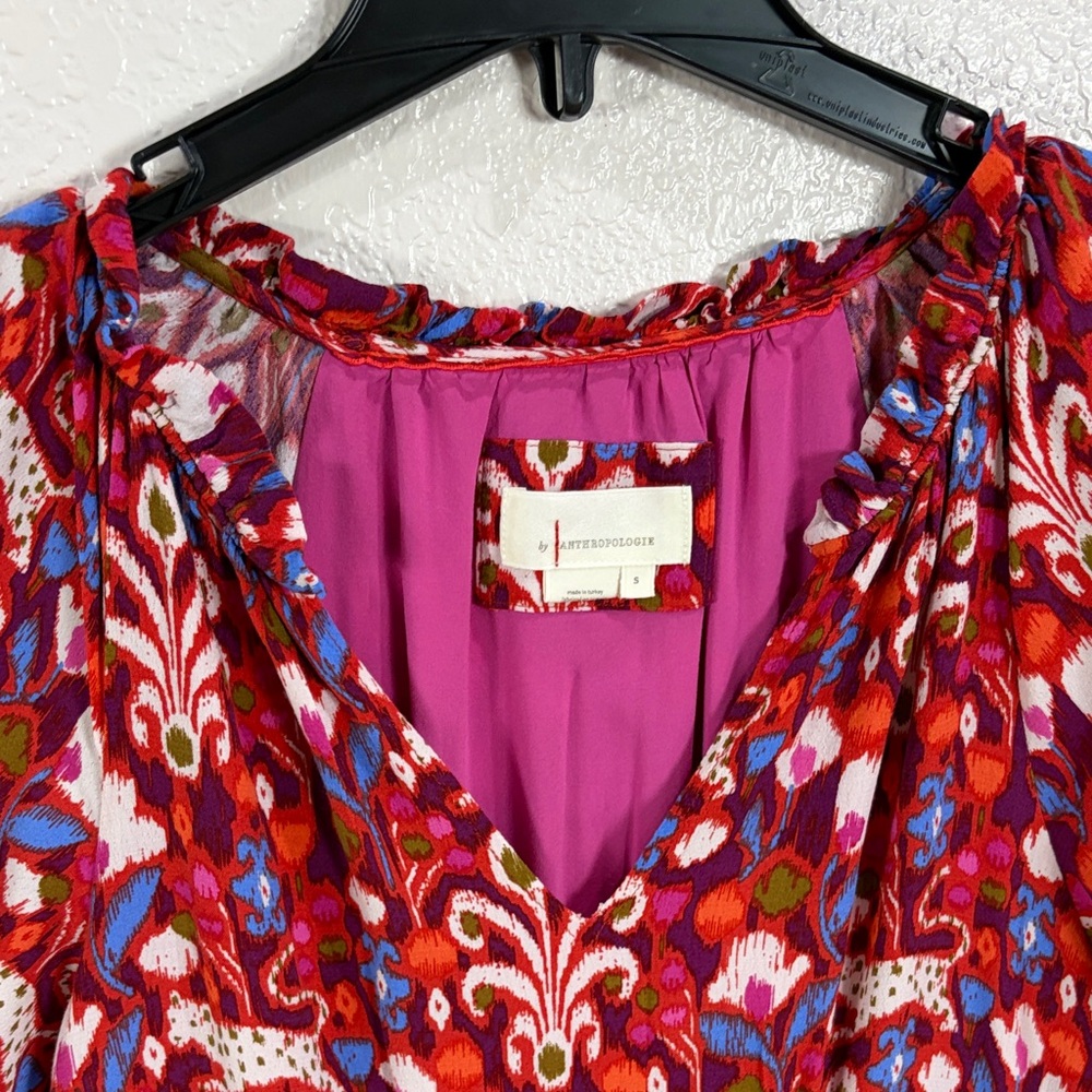 Anthropologie ,Size S,Floral V-Neck Women dress - Red and Pink - Picture 4 of 15